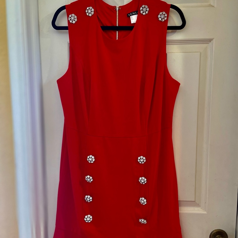 Beautiful Red Holiday Dress with jeweled buttons Size 14